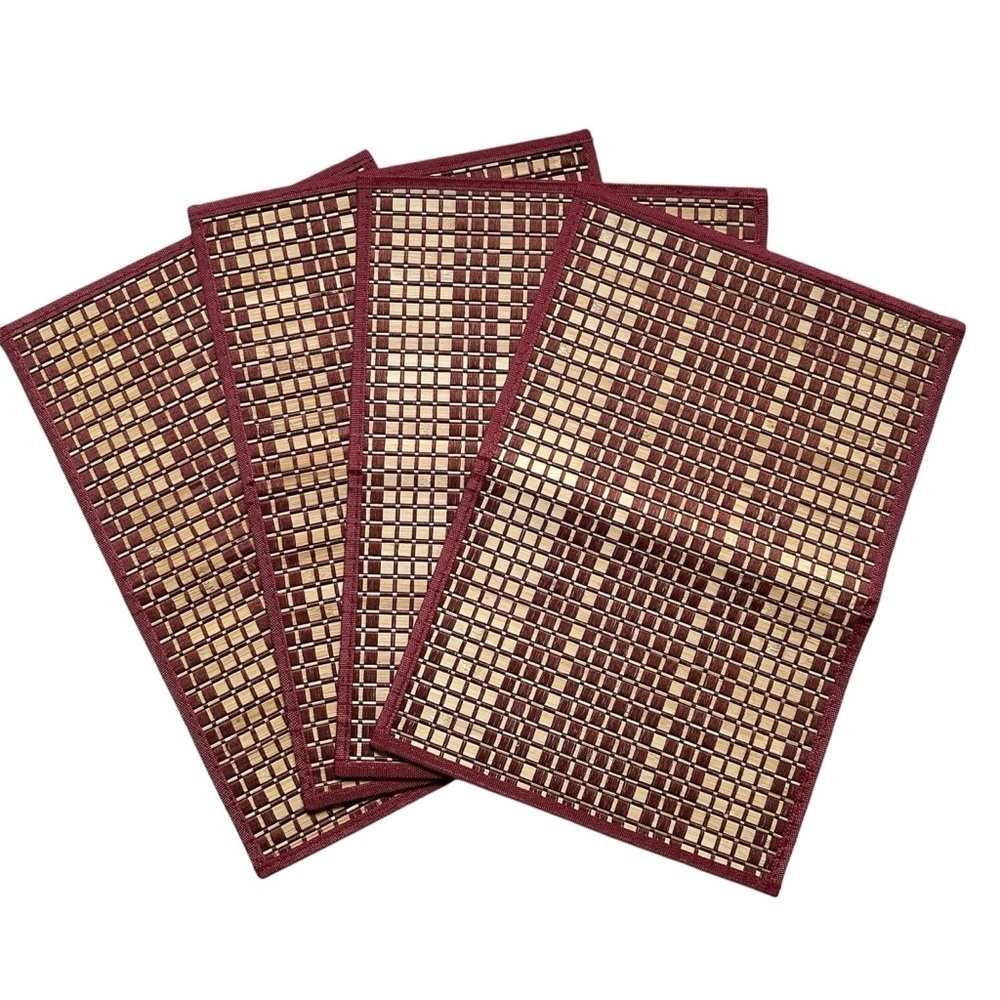 Set of 4 Bamboo Burgundy Woven Placemats Autumn Table Decor
